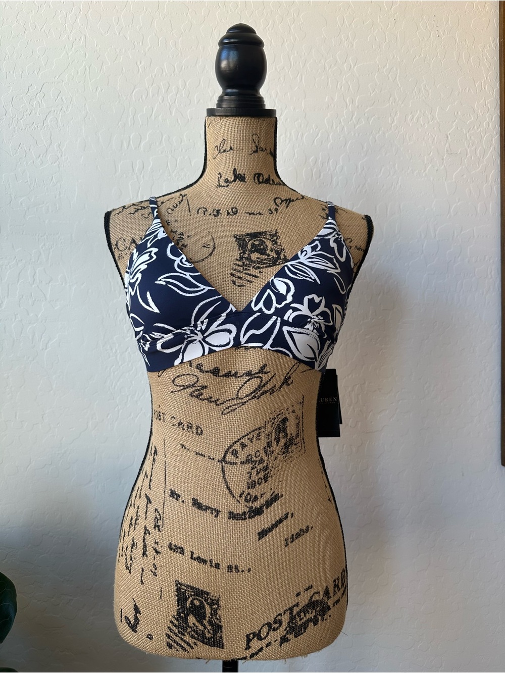 New Ralph Lauren Navy and White Floral Bikini Top
